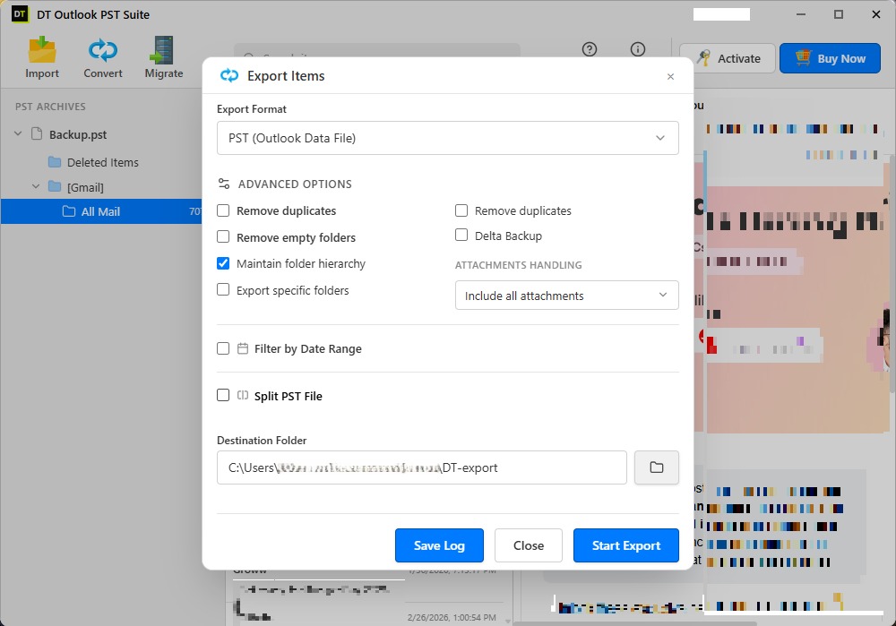 Select MBOX as the output format