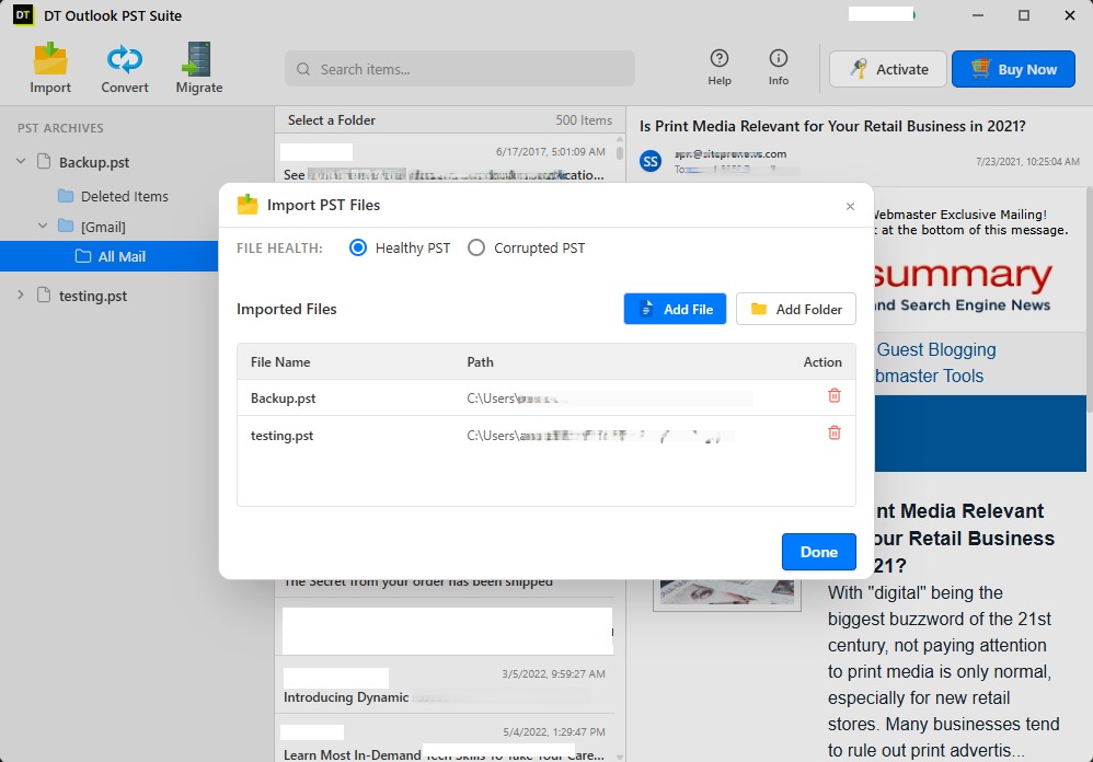 Add your PST file